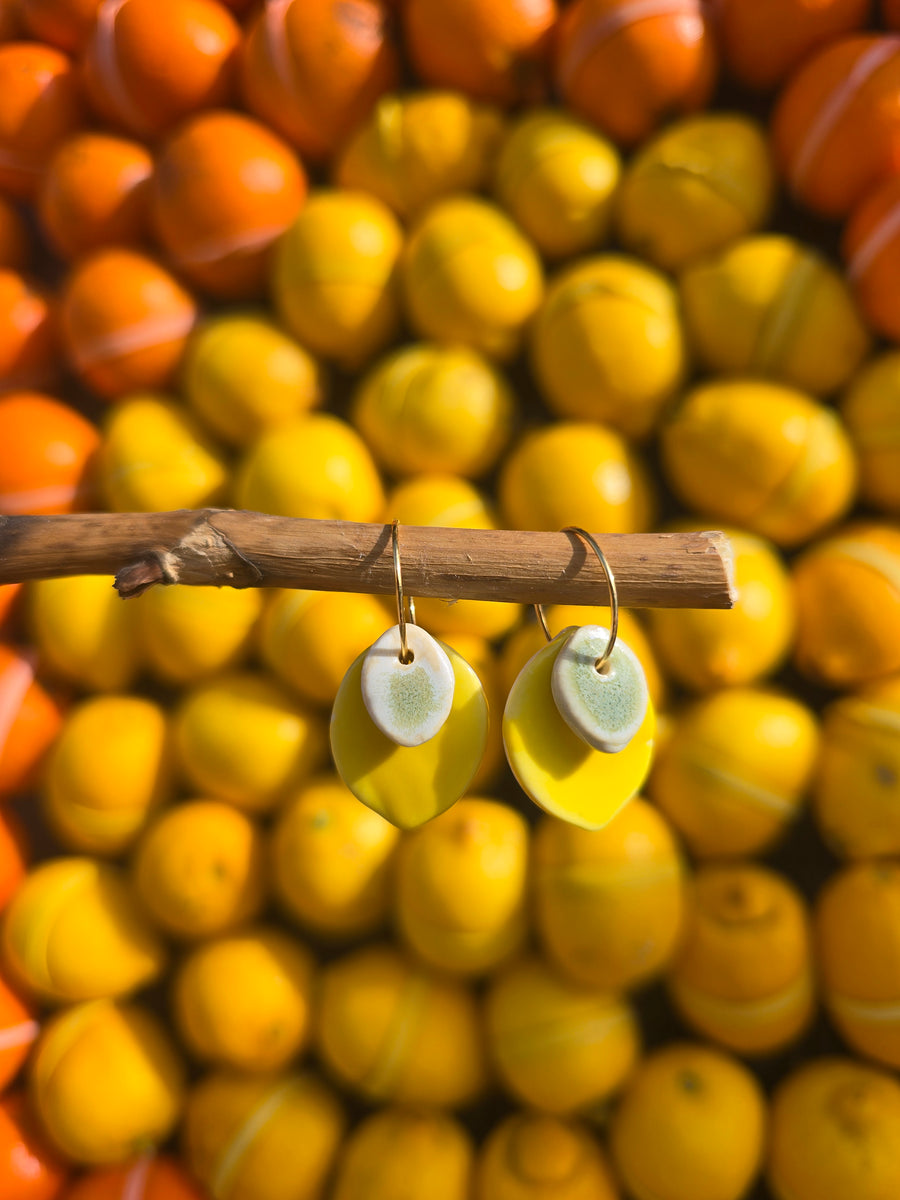 Orecchini A Limone Con Foglia Verde - Allegri Pendenti In Resina Per Donna, Regalo Originale
