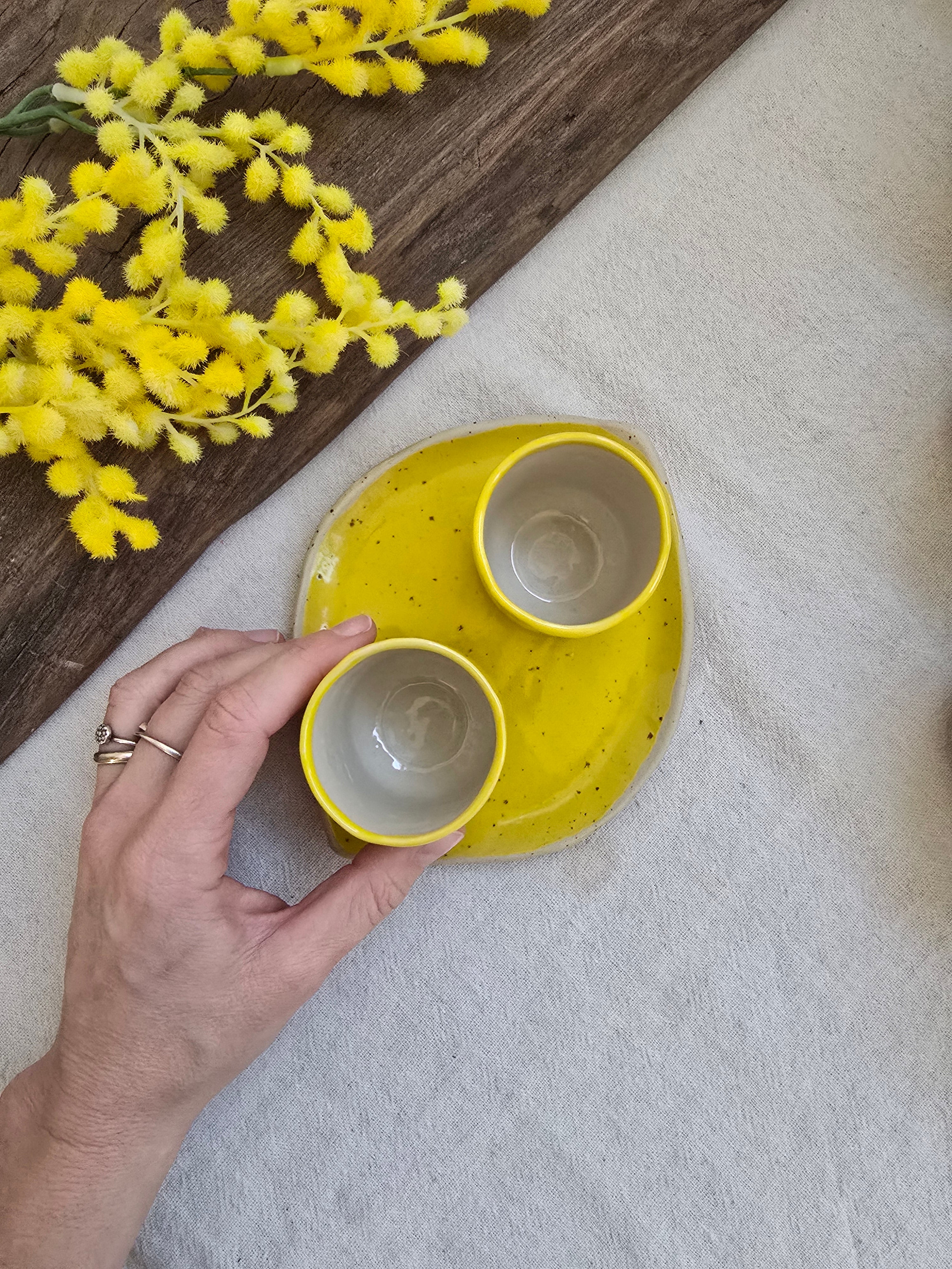 Piattino da dessert a forma di limone in grès