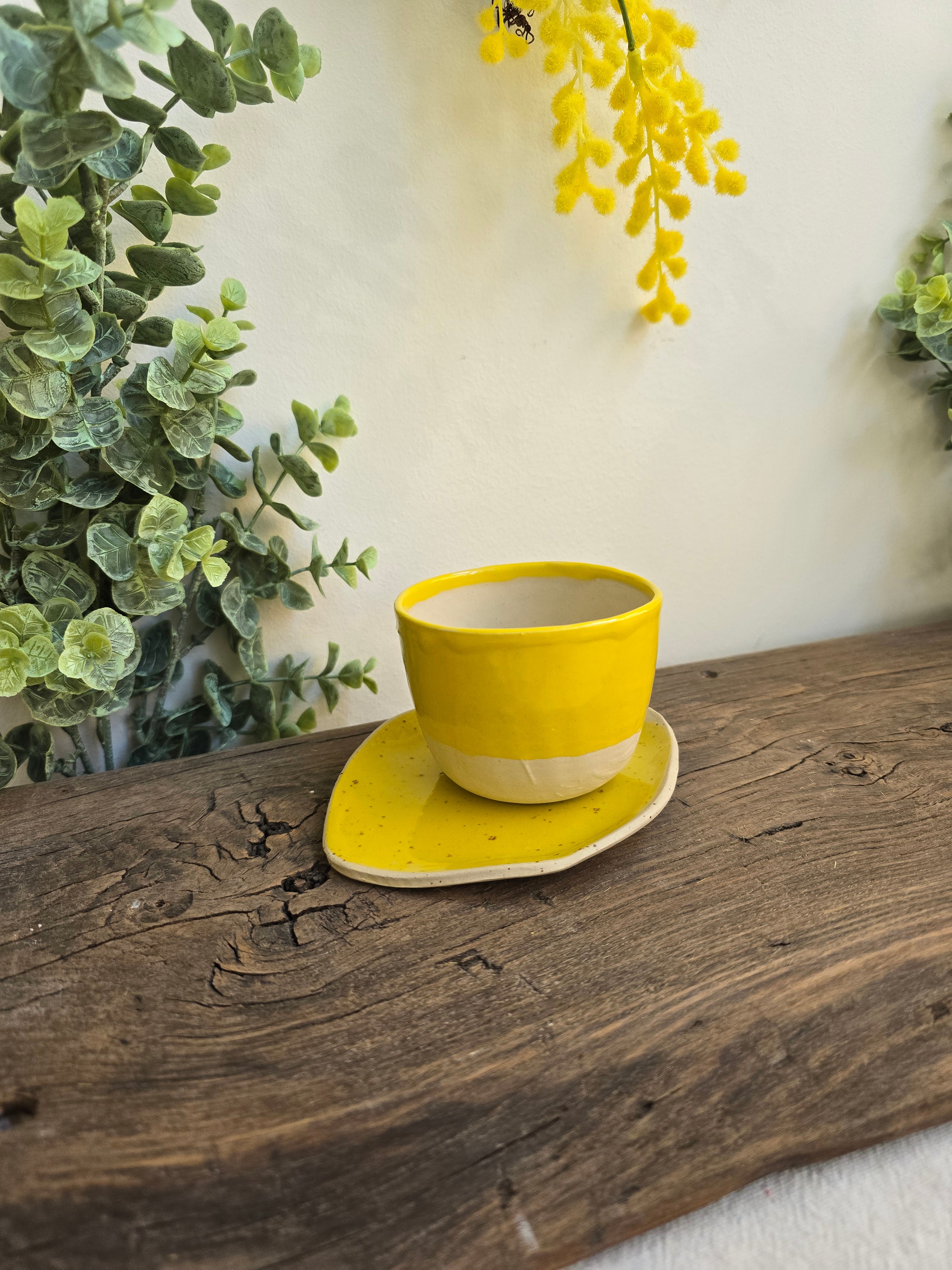 Tazza da cappuccino in gres senza manico collezione Citron