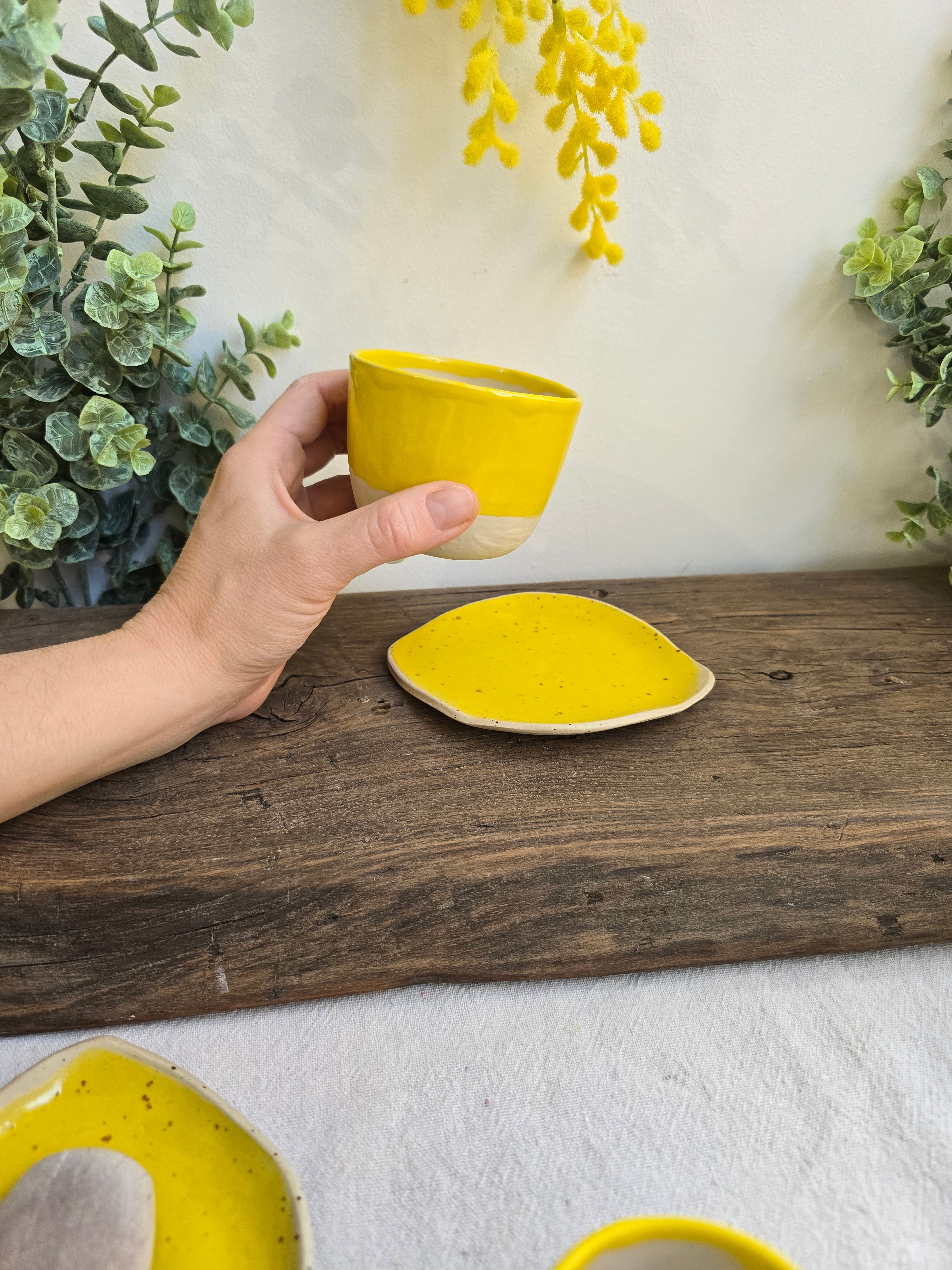 Tazza da cappuccino in gres senza manico collezione Citron