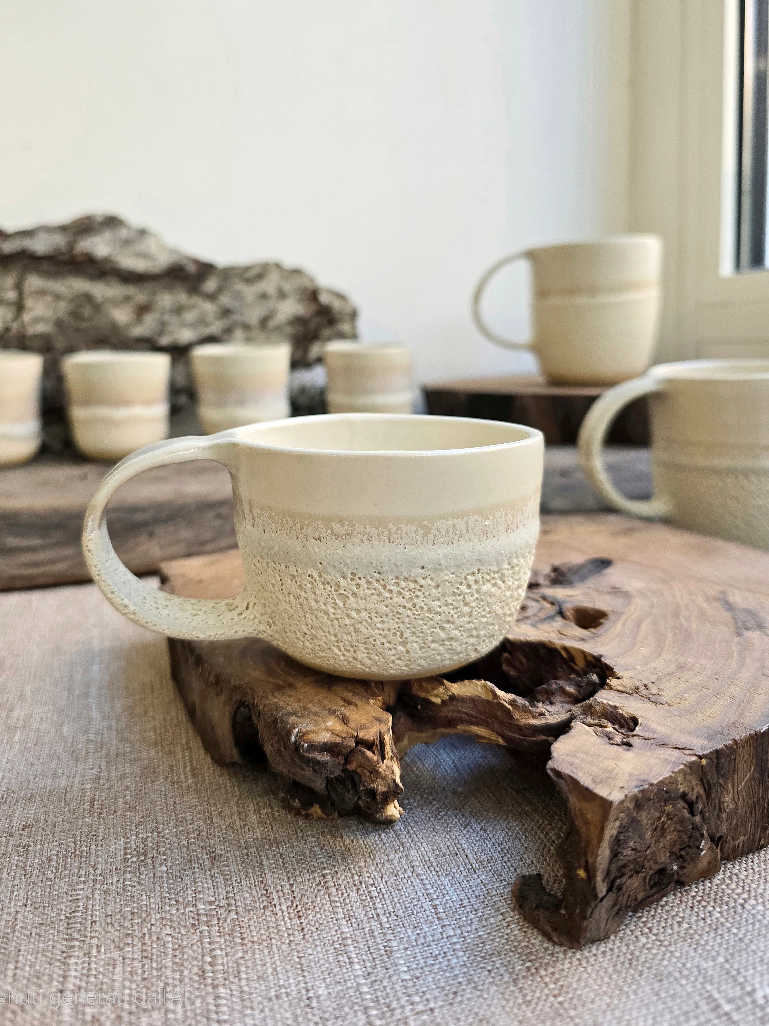 Tazza da cappuccino con manico in gres collezione Boreale