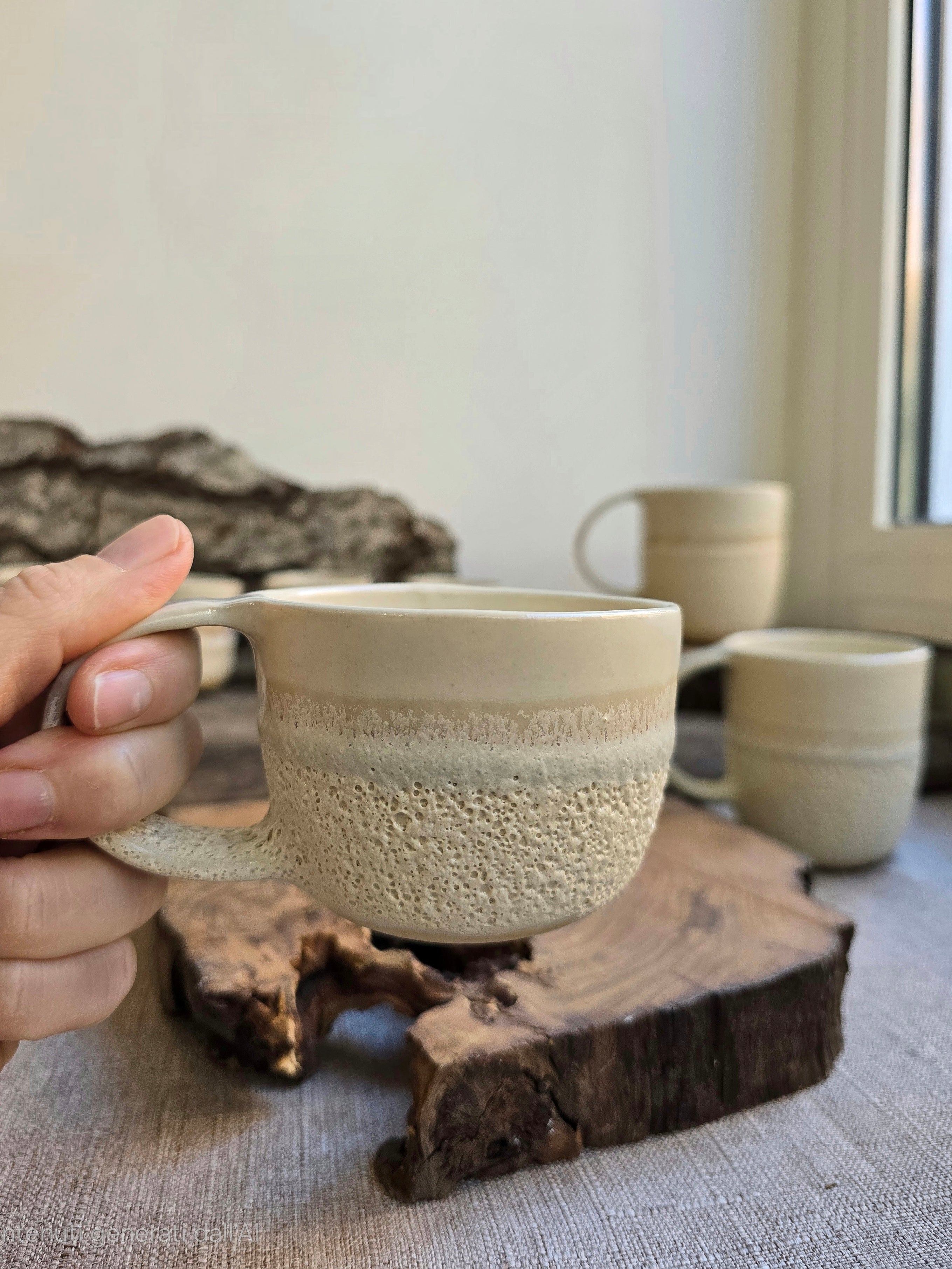 Tazza da cappuccino con manico in gres collezione Boreale