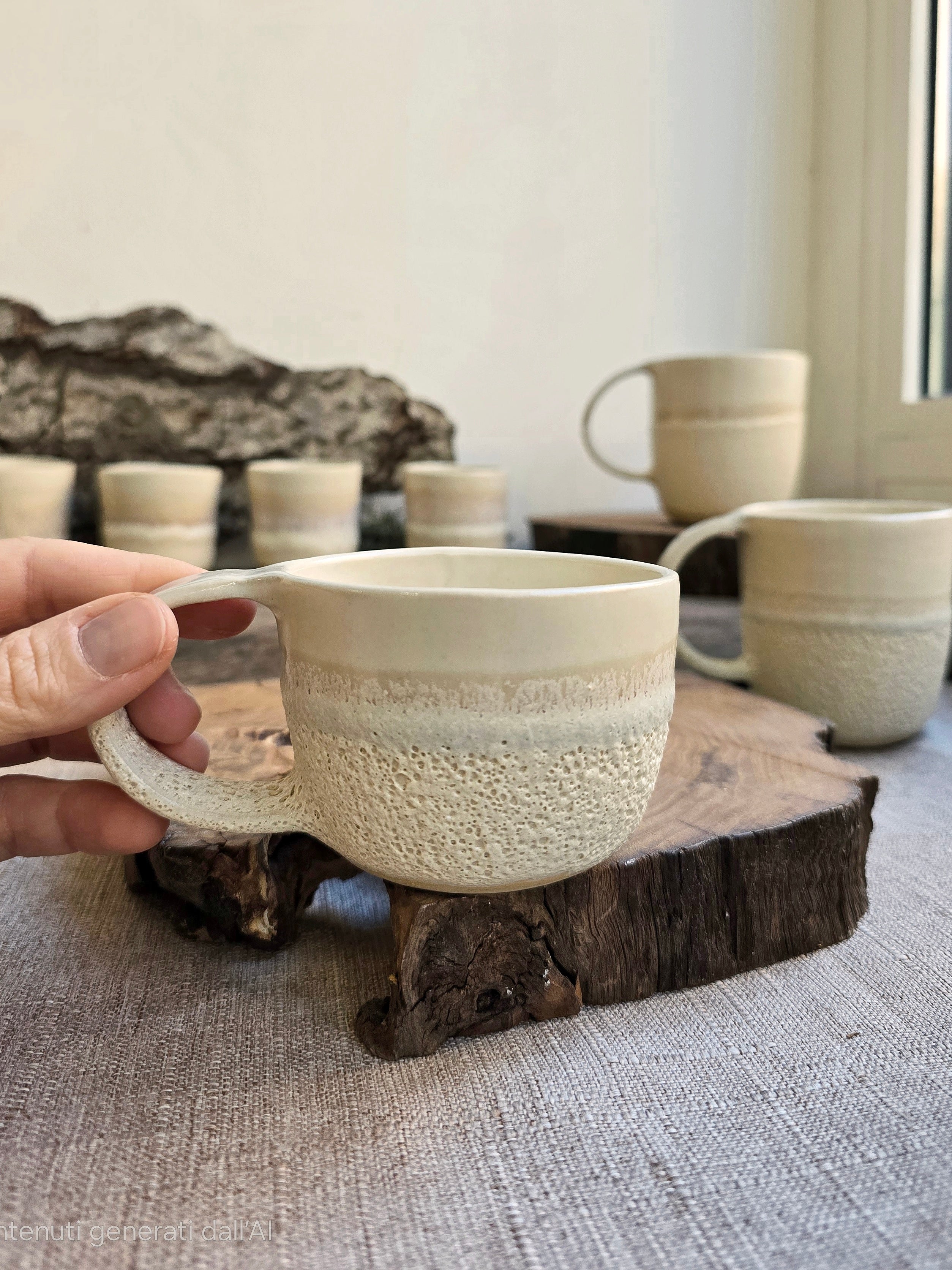 Tazza da cappuccino con manico in gres collezione Boreale